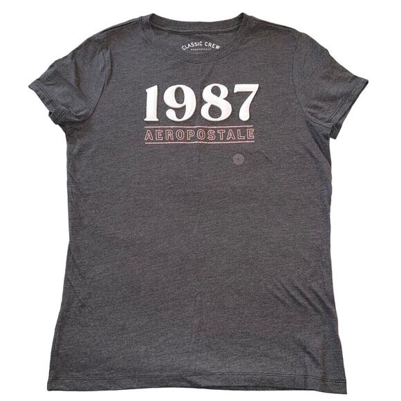 Aeropostale Womens TShirt Classic Crew Graphic Tee Gray Capped Sleeve Large - Picture 1 of 7